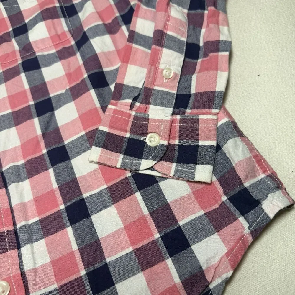 Childrens Place: Boys Long-Sleeve Button-Up Dress Shirt, Pink/Navy Plaid Sz 7/8